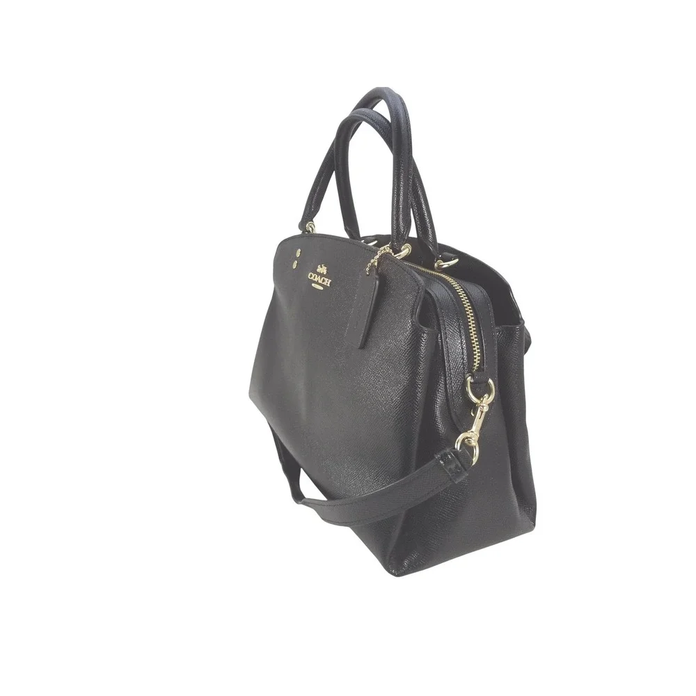 COACH Mini Lillie Carryall Handbag Crossbody Satchel Black Crossgrain‎ Leather